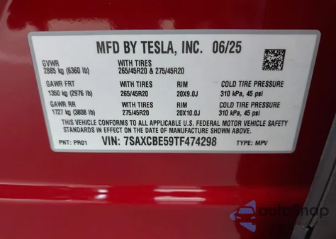 2026 Tesla Model X All-Wheel Drive from USA, damaged, VIN 7SAXCBE59TF474298